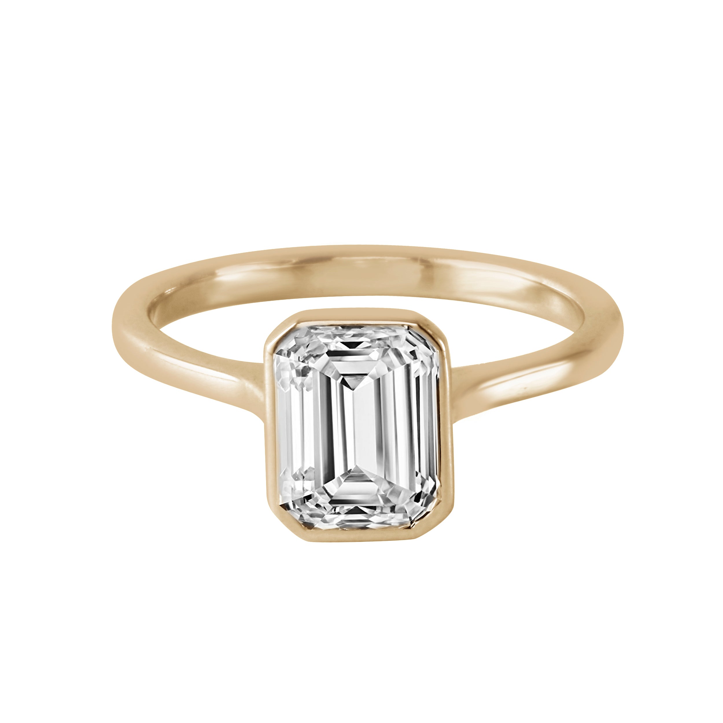 Emerald Cut Floating Bezel Solitaire Engagement Ring-Engagement Ring-Ashley Schenkein Jewelry Design