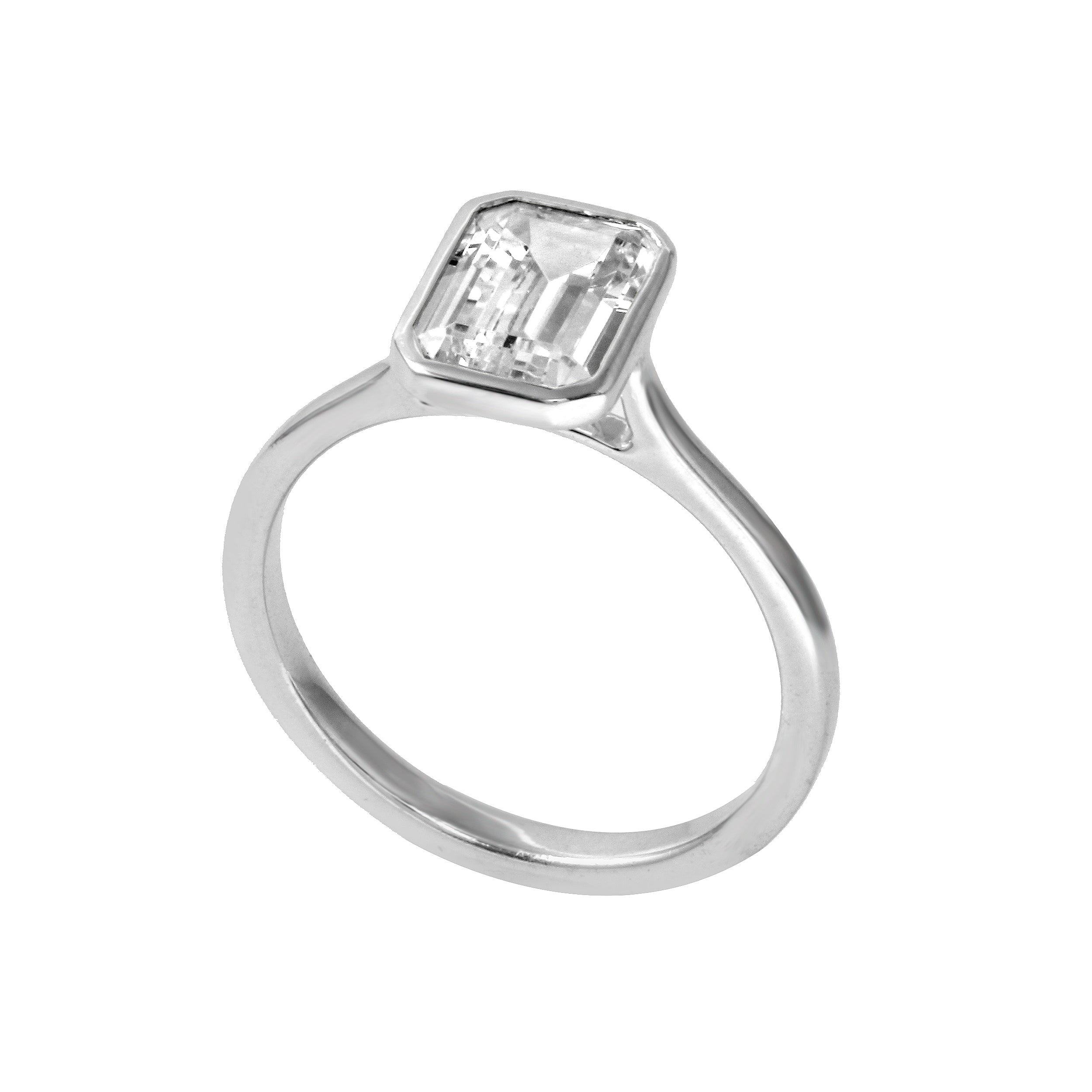 Emerald Cut Floating Bezel Solitaire Engagement Ring-Engagement Ring-Ashley Schenkein Jewelry Design