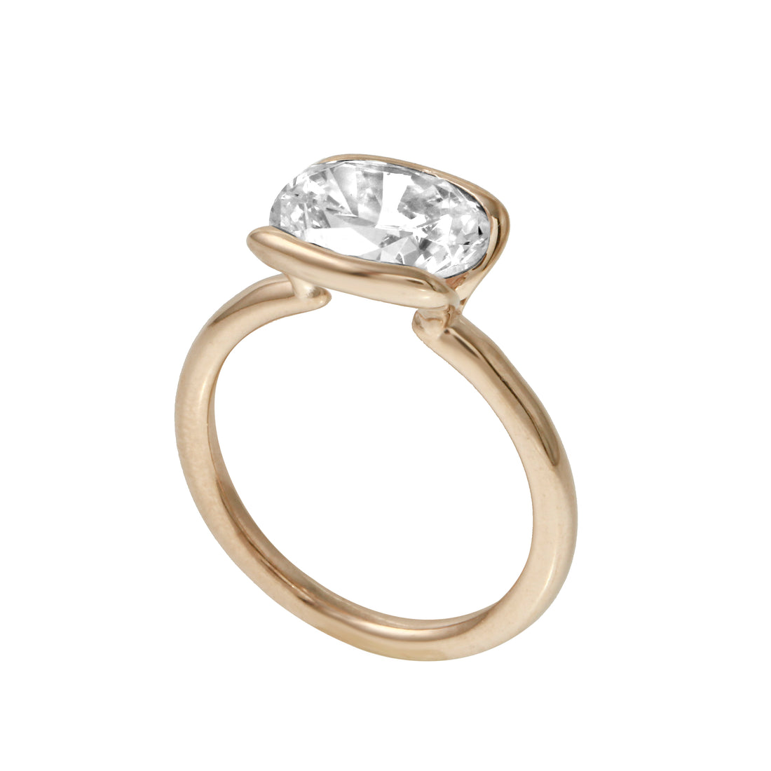 East-West Oval Cut Semi-Bezel Solitaire Engagement Ring-Engagement Ring-Ashley Schenkein Jewelry Design