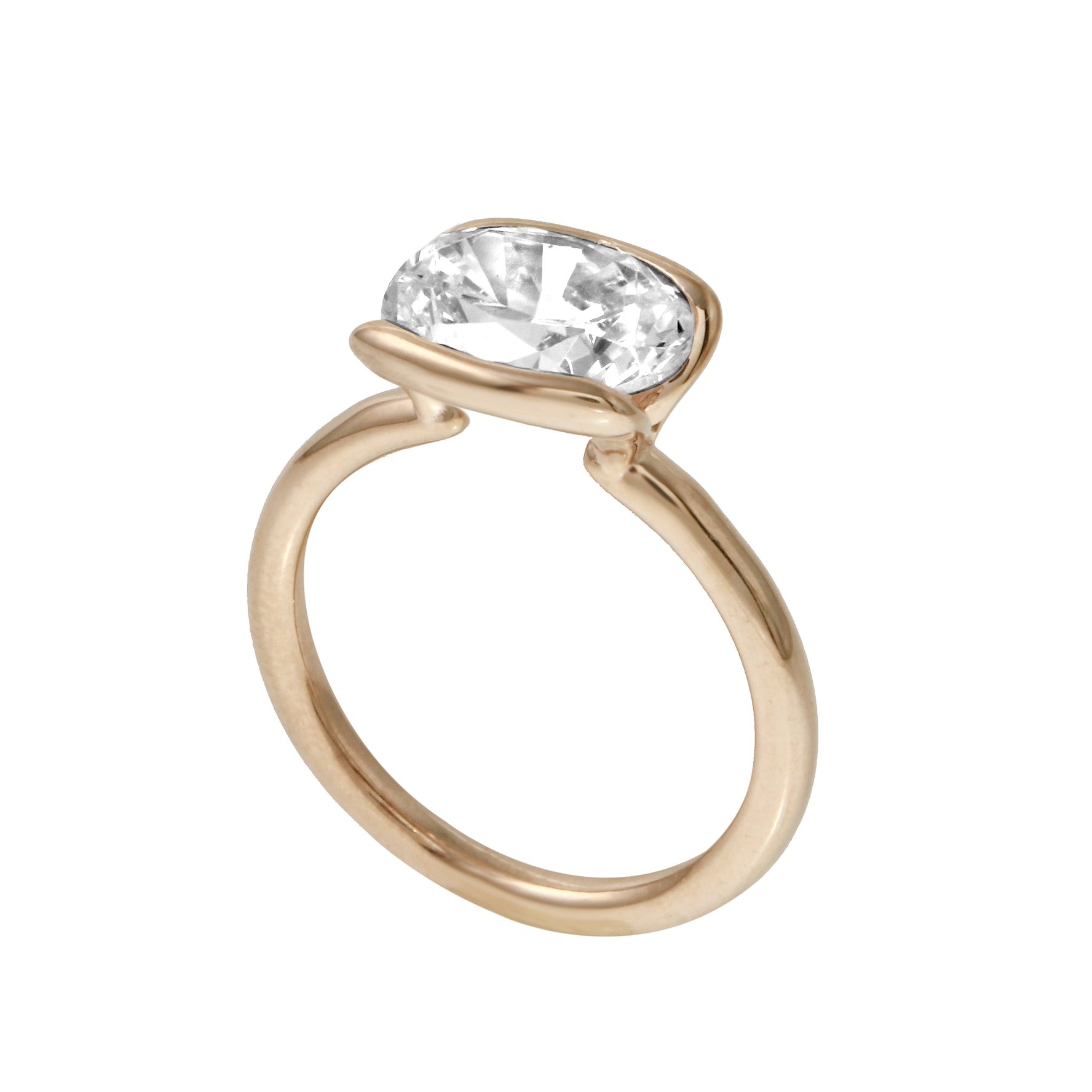 East-West Oval Cut Semi-Bezel Solitaire Engagement Ring-Engagement Ring-Ashley Schenkein Jewelry Design