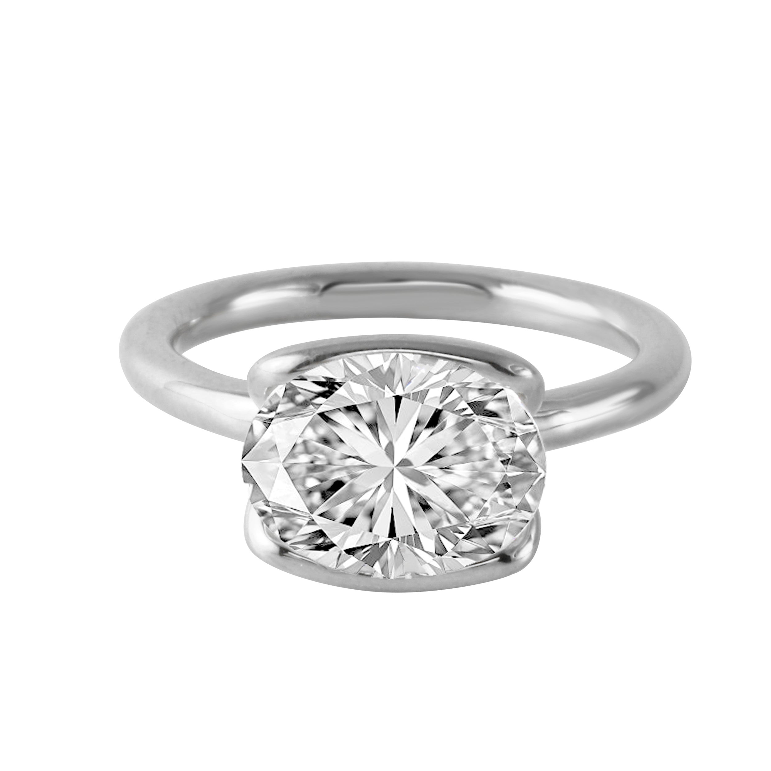 East-West Oval Cut Semi-Bezel Solitaire Engagement Ring-Engagement Ring-Ashley Schenkein Jewelry Design