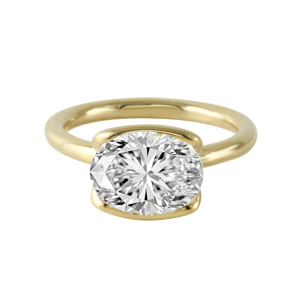 East-West Oval Cut Semi-Bezel Solitaire Engagement Ring-Engagement Ring-Ashley Schenkein Jewelry Design