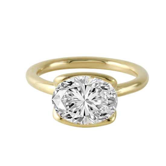 East-West Oval Cut Semi-Bezel Solitaire Engagement Ring-Engagement Ring-Ashley Schenkein Jewelry Design