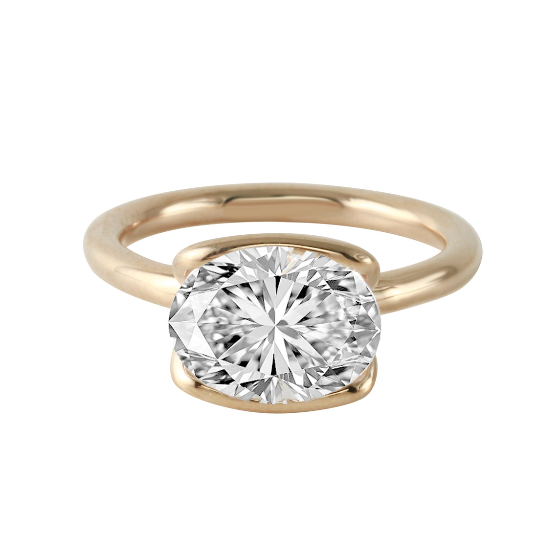 East-West Oval Cut Semi-Bezel Solitaire Engagement Ring-Engagement Ring-Ashley Schenkein Jewelry Design