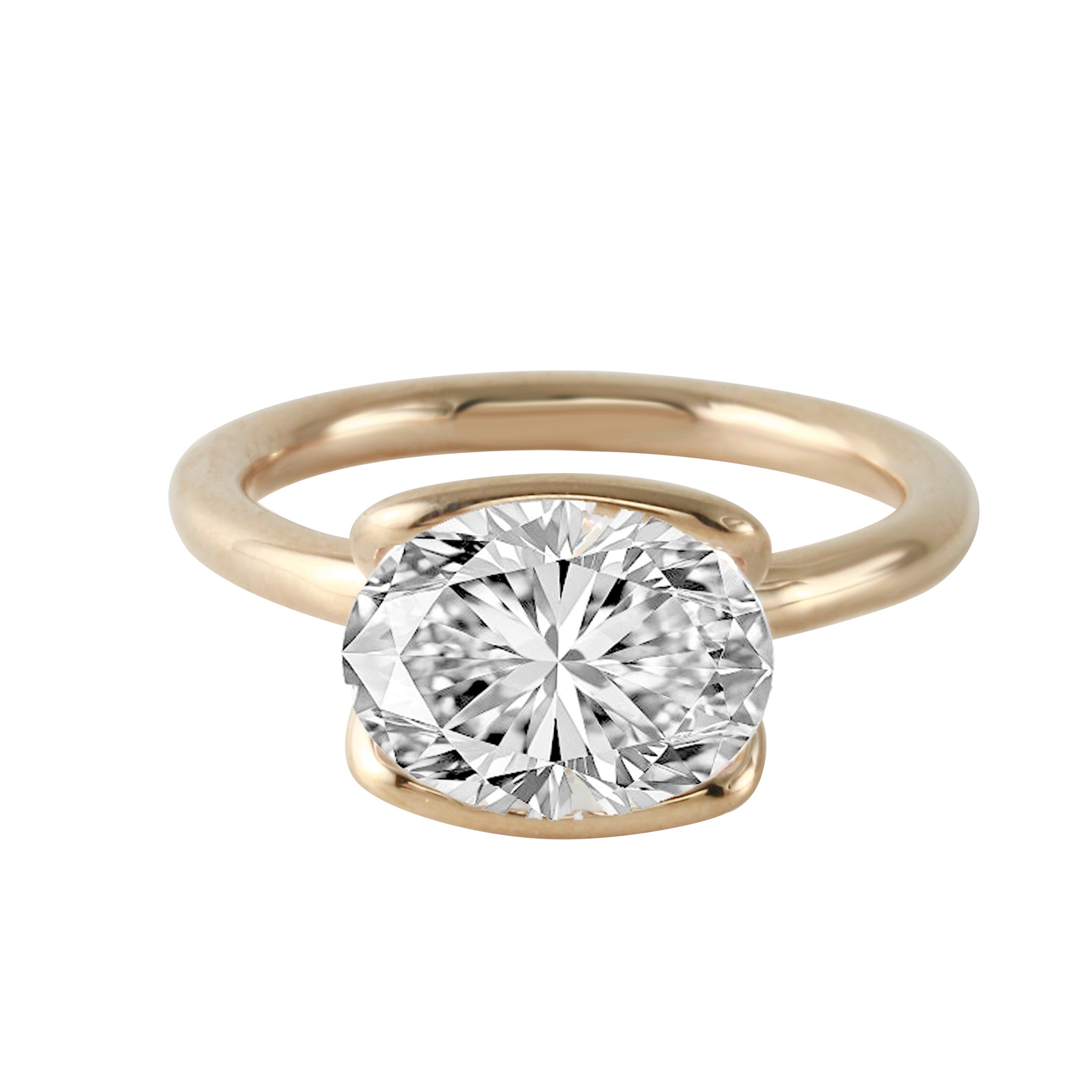 East-West Oval Cut Semi-Bezel Solitaire Engagement Ring-Engagement Ring-Ashley Schenkein Jewelry Design