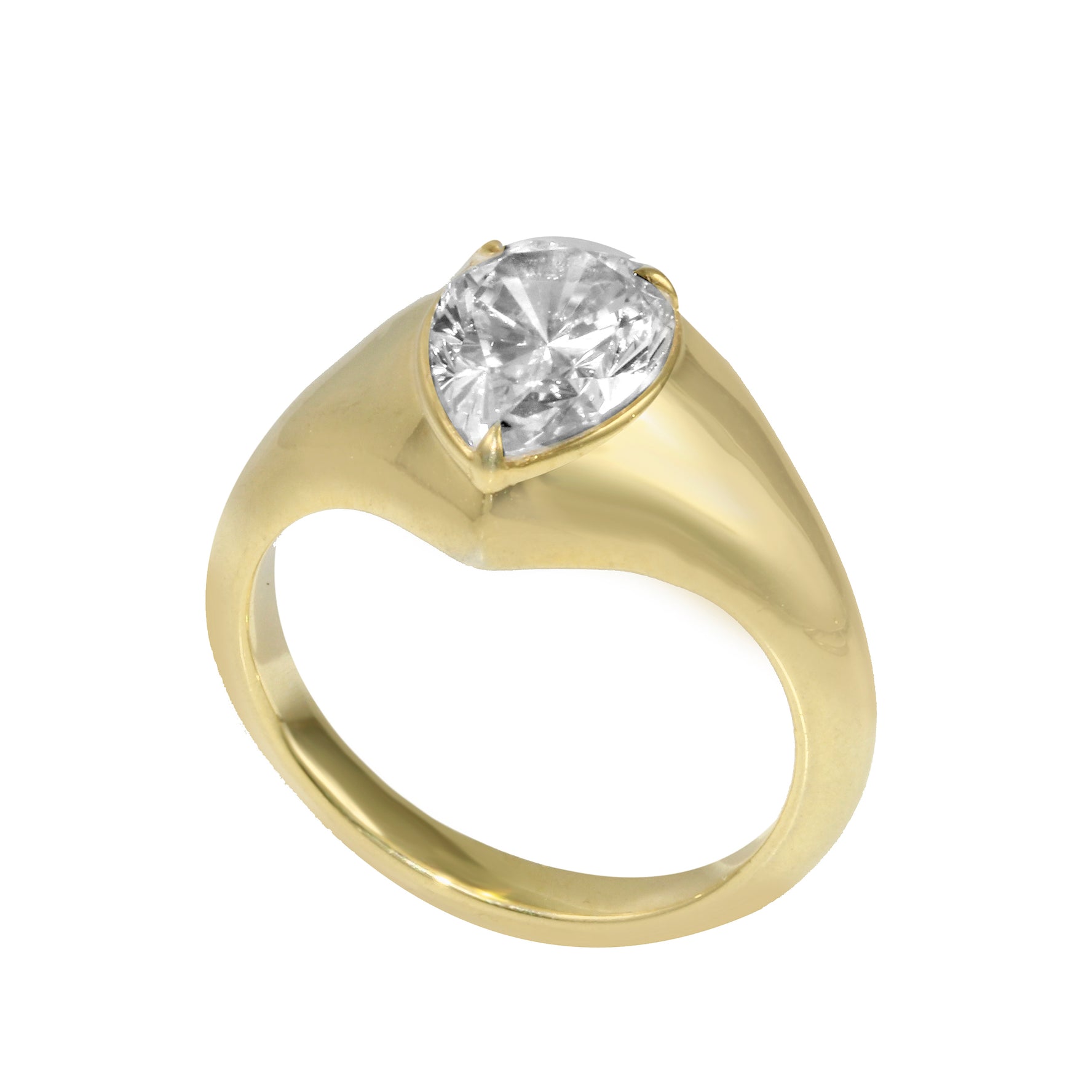 Pear Prong-Set Diamond Modern Dome Ring-Engagement Ring-Ashley Schenkein Jewelry Design