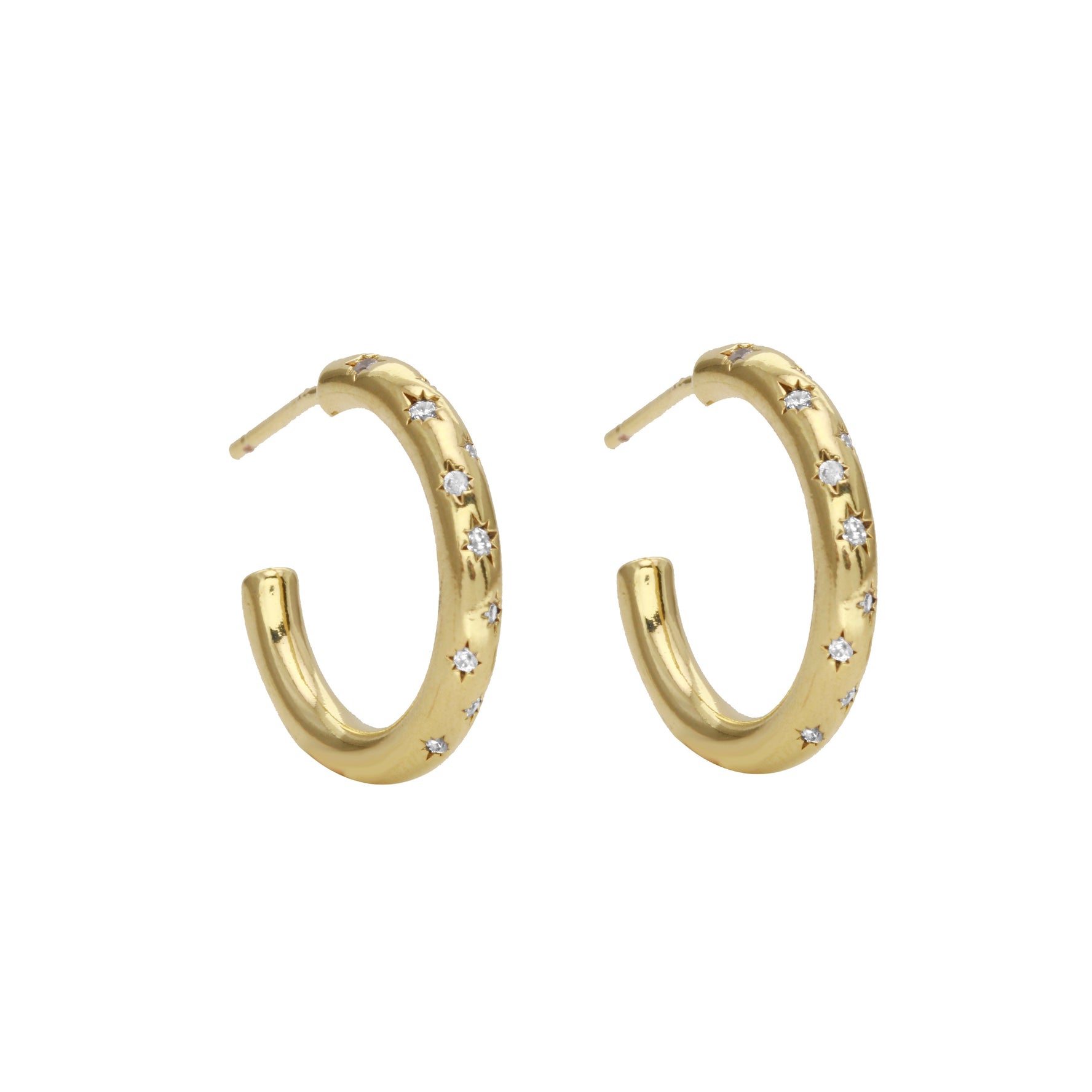 Celestial Etched Star CZ Pavé Small Hoops-Earrings-Ashley Schenkein Jewelry Design