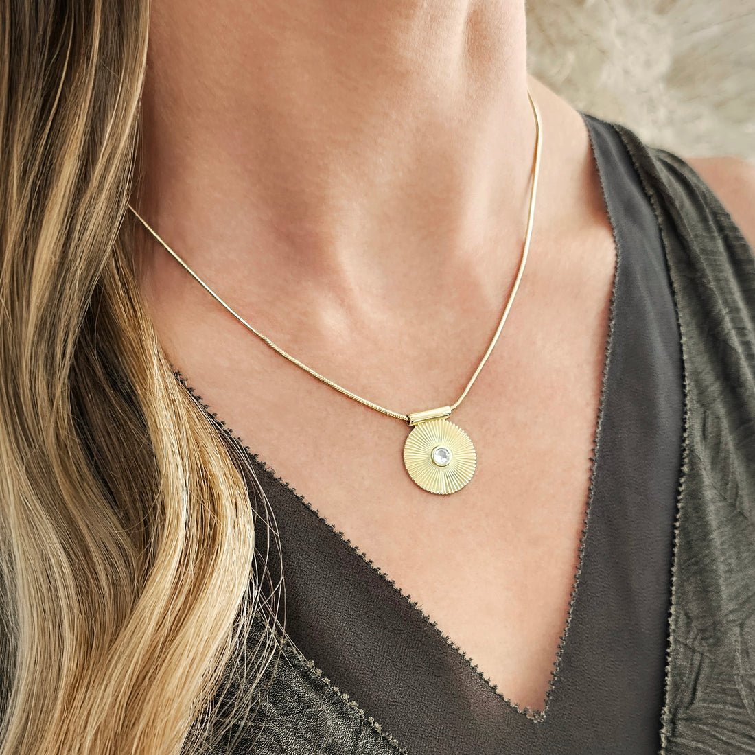 Radiance White Zircon Pendant Necklace-Necklace-Ashley Schenkein Jewelry Design