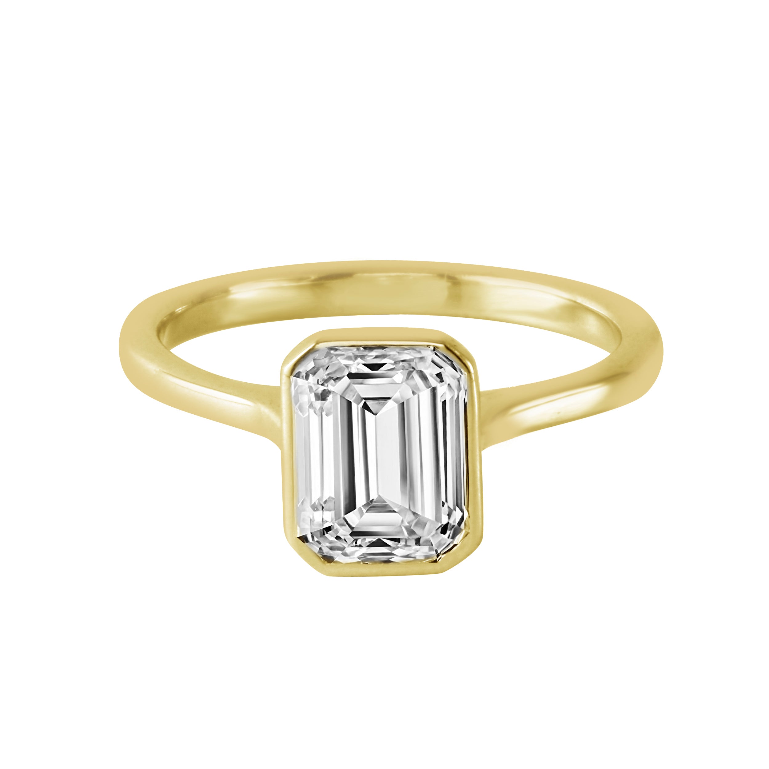 Emerald Cut Floating Bezel Solitaire Engagement Ring-Engagement Ring-Ashley Schenkein Jewelry Design