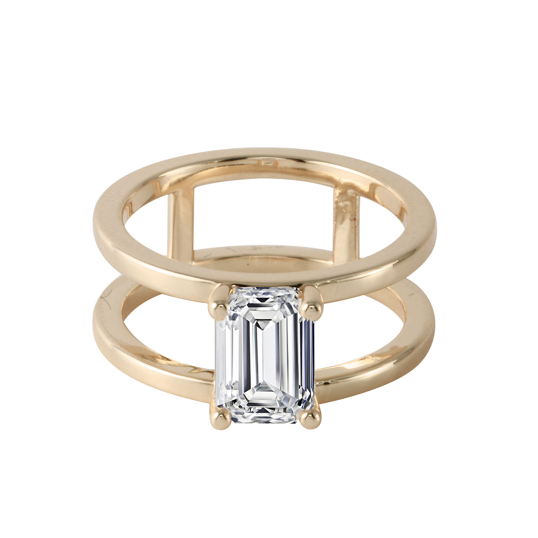 Double Band Emerald Cut Engagement Ring-Engagement Ring-Ashley Schenkein Jewelry Design