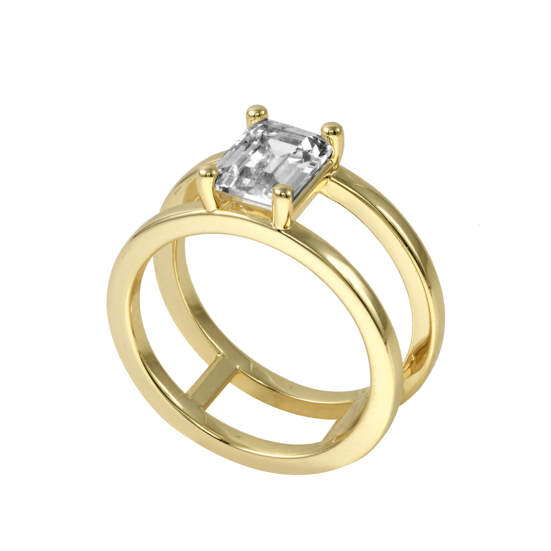 Double Band Emerald Cut Engagement Ring-Engagement Ring-Ashley Schenkein Jewelry Design