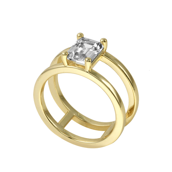 Double Band Emerald Cut Engagement Ring-Engagement Ring-Ashley Schenkein Jewelry Design