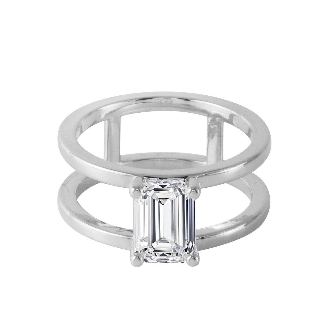 Double Band Emerald Cut Engagement Ring-Engagement Ring-Ashley Schenkein Jewelry Design