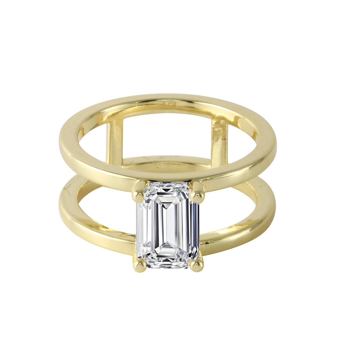 Double Band Emerald Cut Engagement Ring-Engagement Ring-Ashley Schenkein Jewelry Design