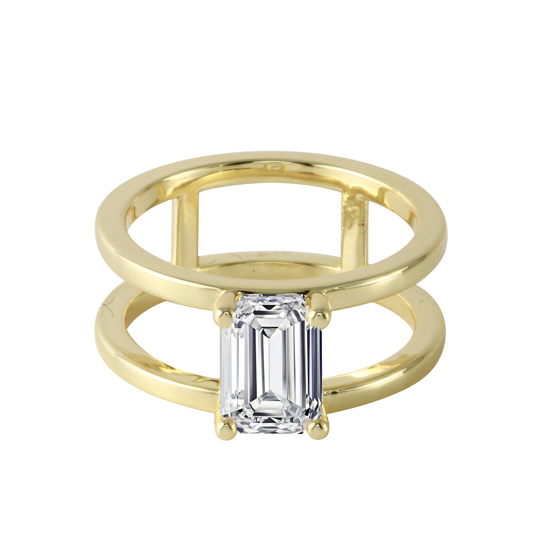 Double Band Emerald Cut Engagement Ring-Engagement Ring-Ashley Schenkein Jewelry Design
