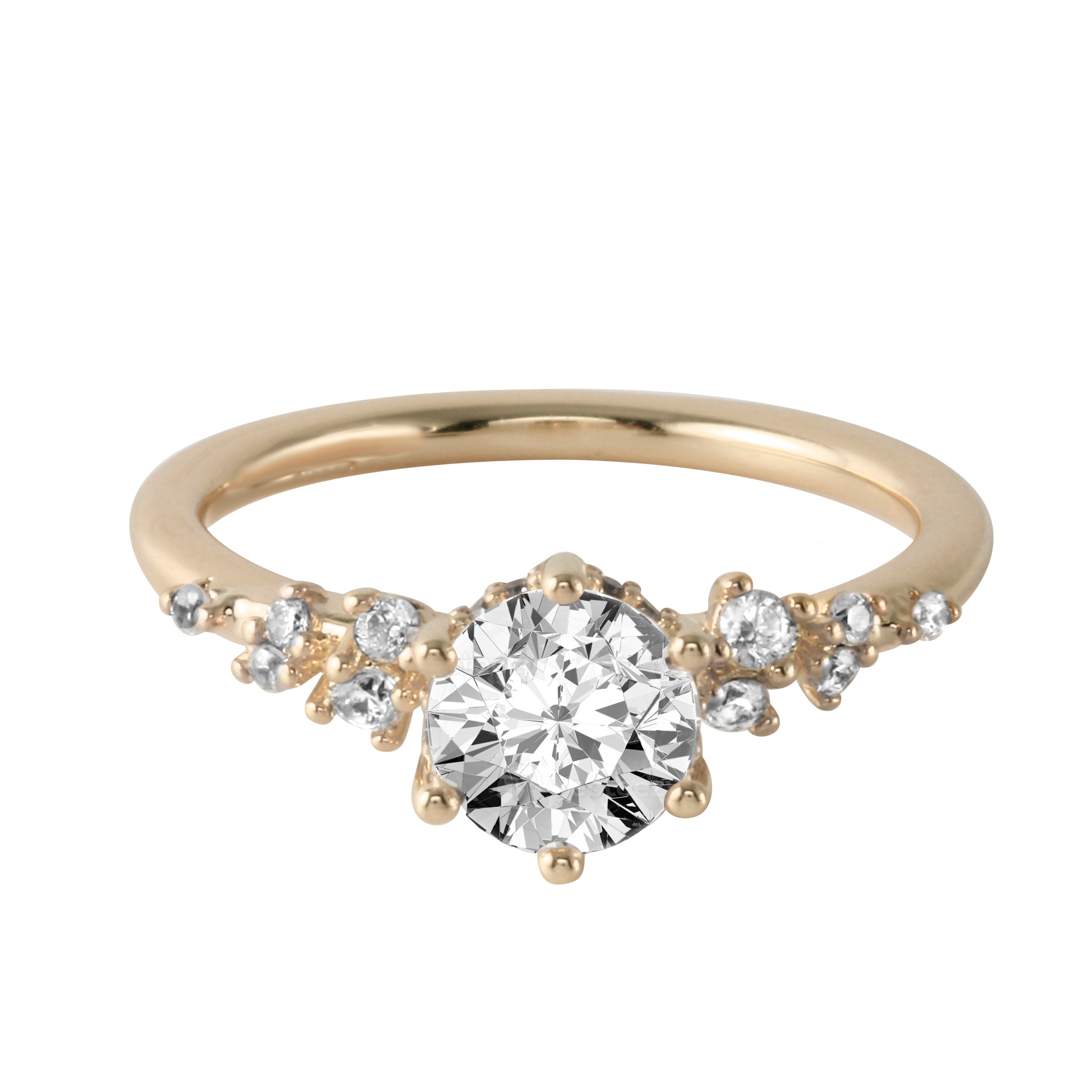 Round Brilliant Prong-Set Diamond Sprinkle Band Engagement Ring-Engagement Ring-Ashley Schenkein Jewelry Design
