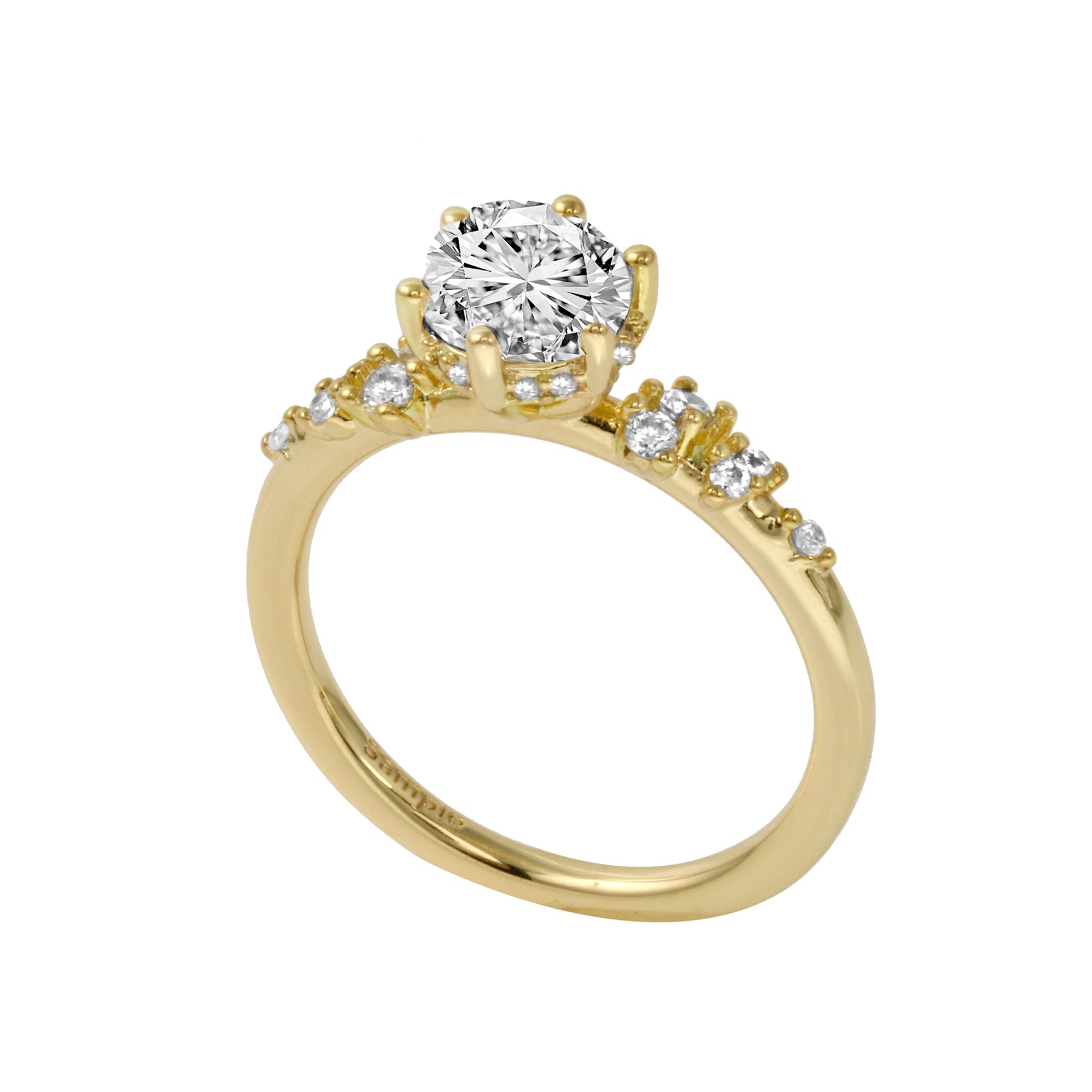Round Brilliant Prong-Set Diamond Sprinkle Band Engagement Ring-Engagement Ring-Ashley Schenkein Jewelry Design