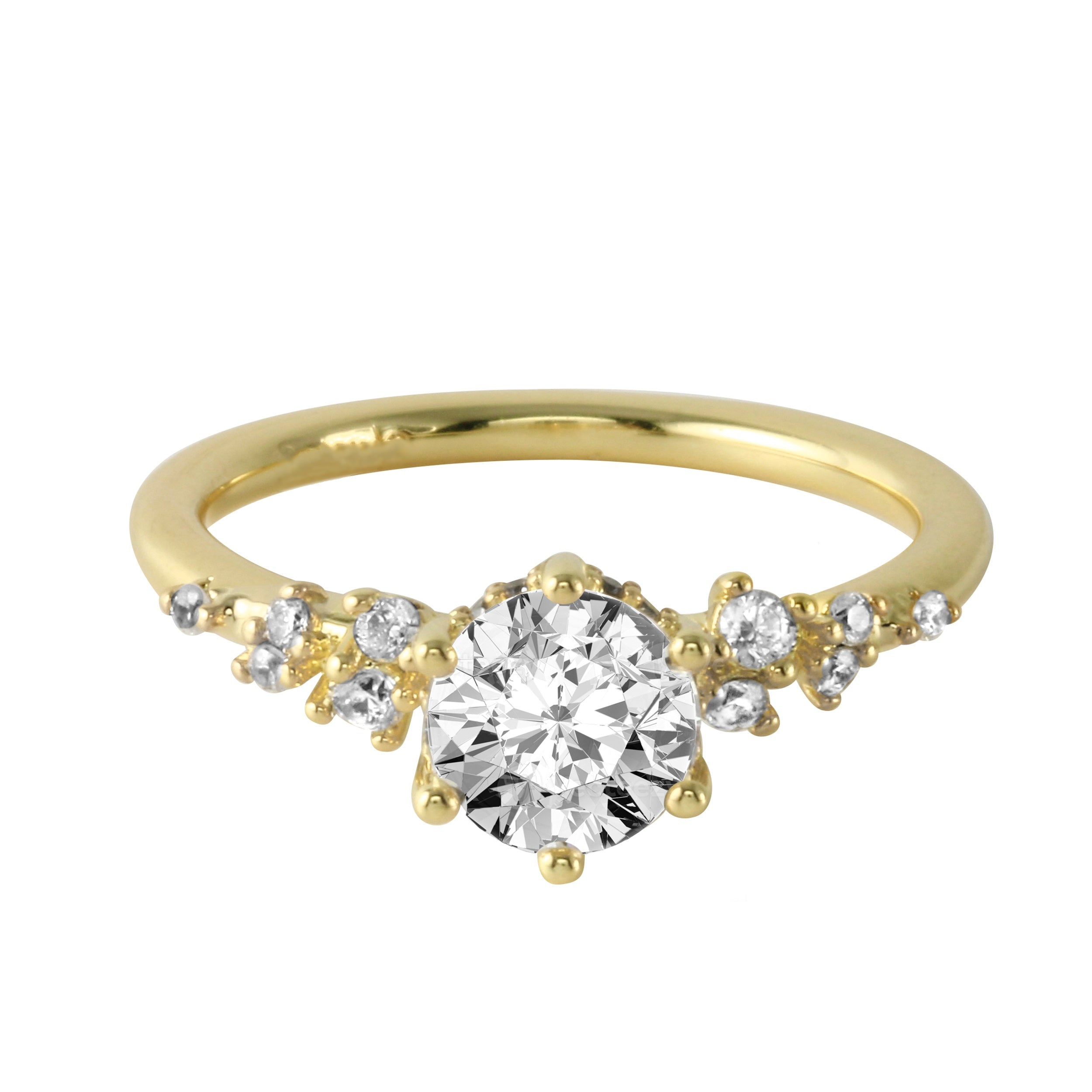 Round Brilliant Prong-Set Diamond Sprinkle Band Engagement Ring-Engagement Ring-Ashley Schenkein Jewelry Design