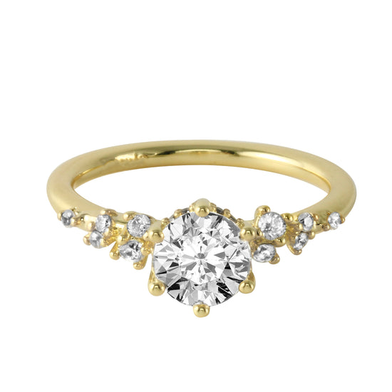 Round Brilliant Prong-Set Diamond Sprinkle Band Engagement Ring-Engagement Ring-Ashley Schenkein Jewelry Design