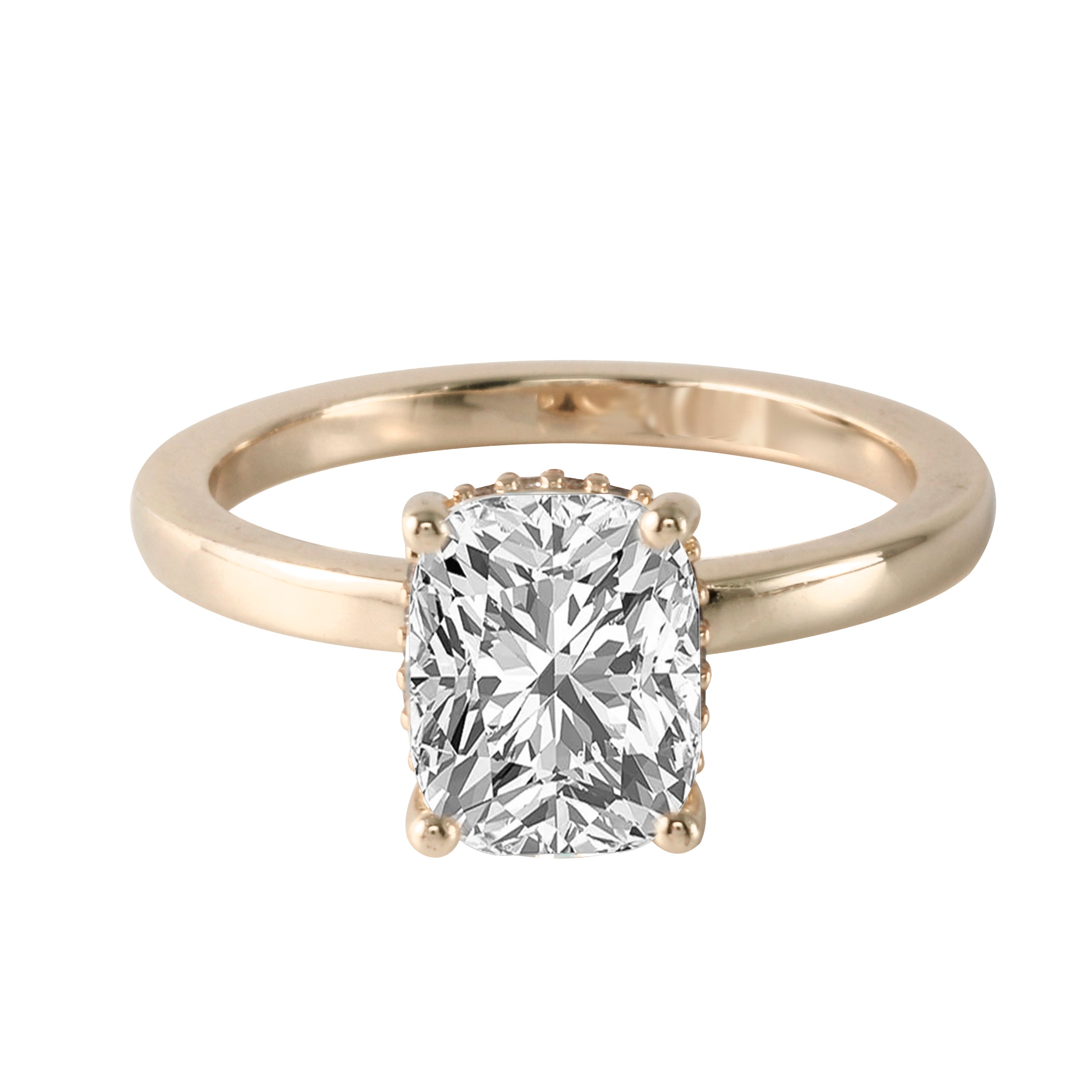 Cushion Cut Diamond Solitaire Hidden Halo Engagement Ring-Engagement Ring-Ashley Schenkein Jewelry Design