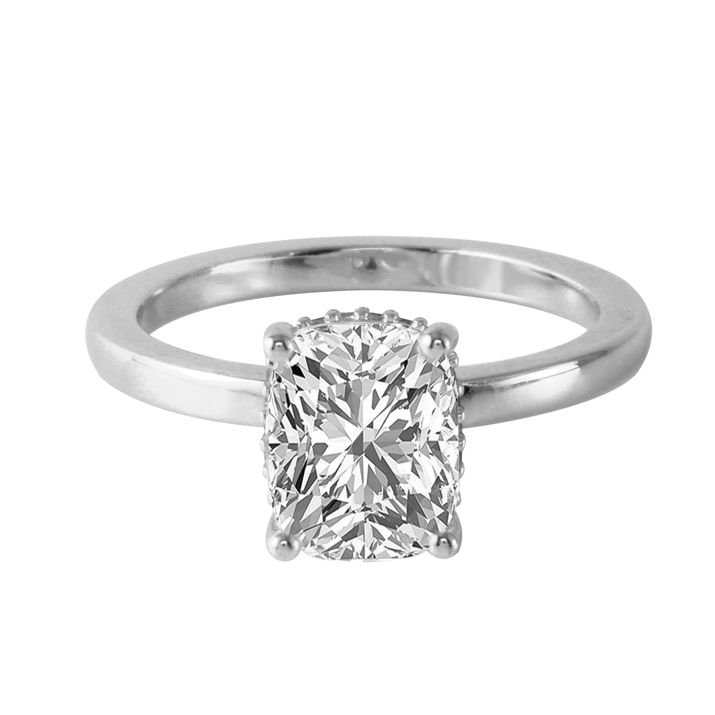 Cushion Cut Diamond Solitaire Hidden Halo Engagement Ring-Engagement Ring-Ashley Schenkein Jewelry Design