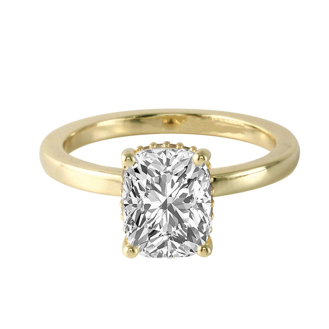 Cushion Cut Diamond Solitaire Hidden Halo Engagement Ring-Engagement Ring-Ashley Schenkein Jewelry Design
