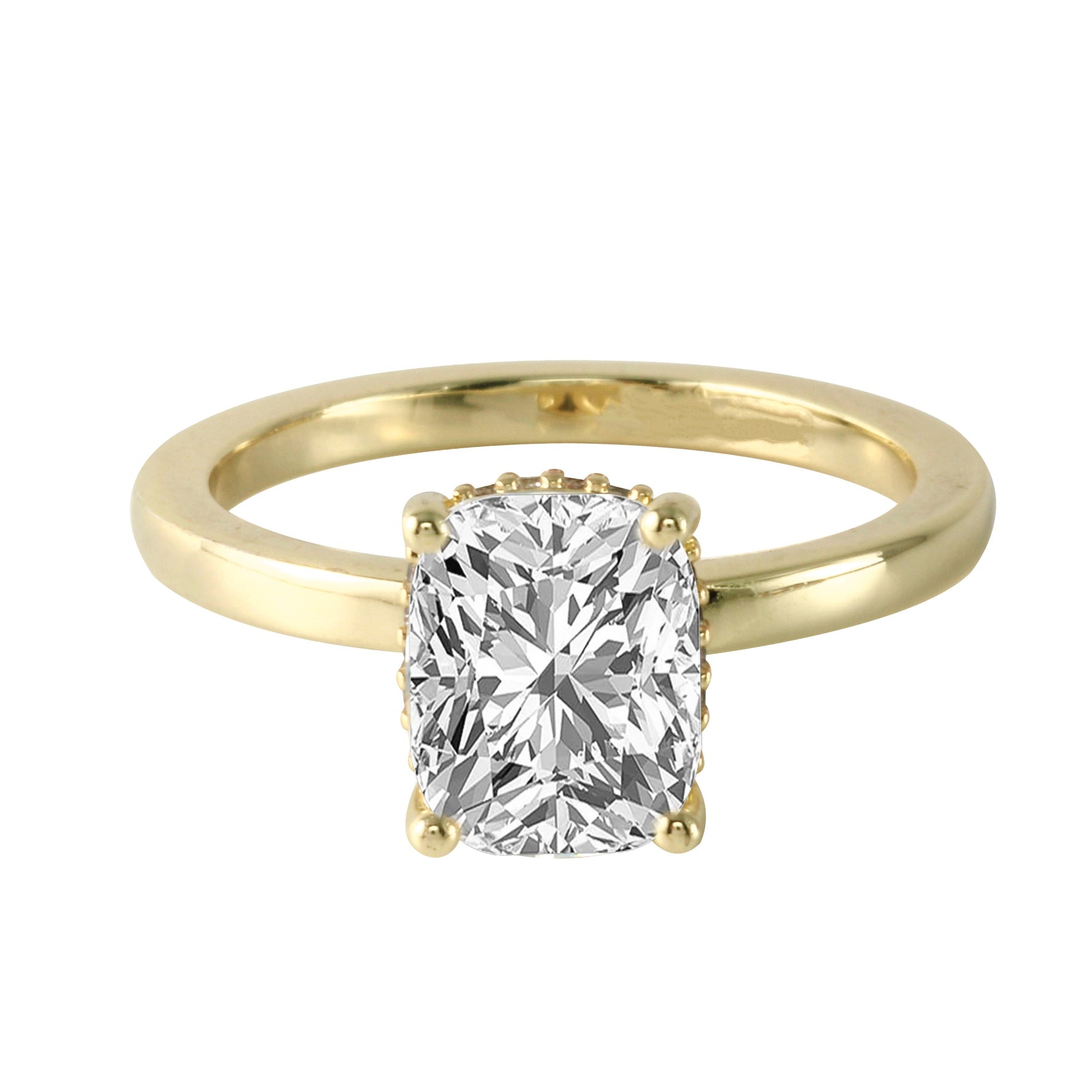 Cushion Cut Diamond Solitaire Hidden Halo Engagement Ring-Engagement Ring-Ashley Schenkein Jewelry Design