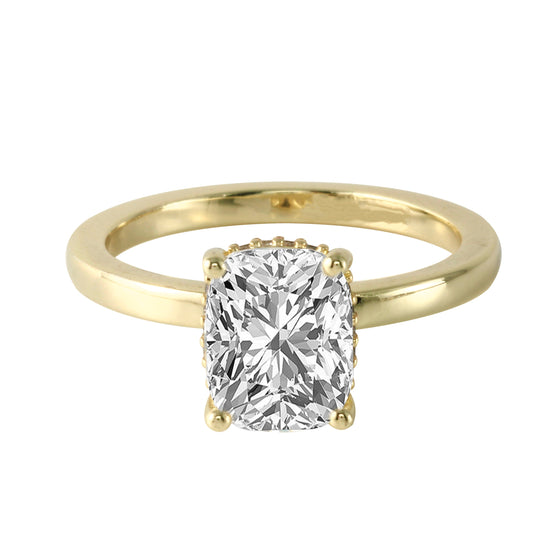 Cushion Cut Diamond Solitaire Hidden Halo Engagement Ring-Engagement Ring-Ashley Schenkein Jewelry Design