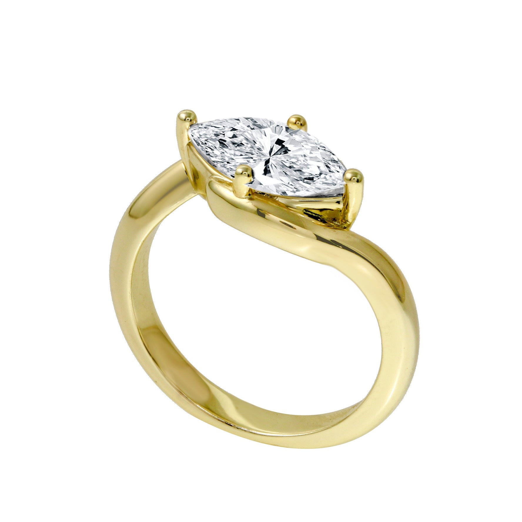 Marquise Diamond East-West Solitaire with Curved Band Engagement Ring-Engagement Ring-Ashley Schenkein Jewelry Design