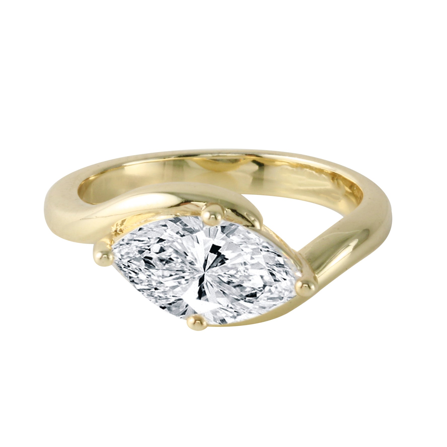Marquise Diamond East-West Solitaire with Curved Band Engagement Ring-Engagement Ring-Ashley Schenkein Jewelry Design