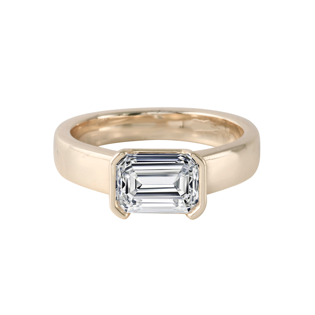 Emerald Cut East-West Diamond Half Bezel-Set Engagement Ring-Engagement Ring-Ashley Schenkein Jewelry Design