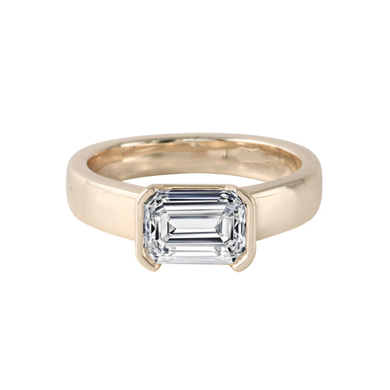 Emerald Cut East-West Diamond Half Bezel-Set Engagement Ring-Engagement Ring-Ashley Schenkein Jewelry Design