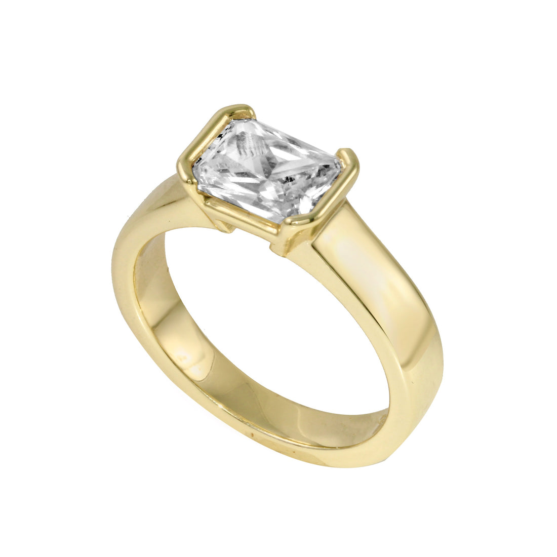Emerald Cut East-West Diamond Half Bezel-Set Engagement Ring-Engagement Ring-Ashley Schenkein Jewelry Design