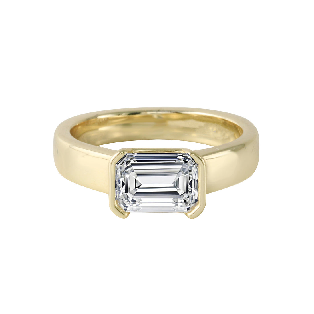 Emerald Cut East-West Diamond Half Bezel-Set Engagement Ring-Engagement Ring-Ashley Schenkein Jewelry Design