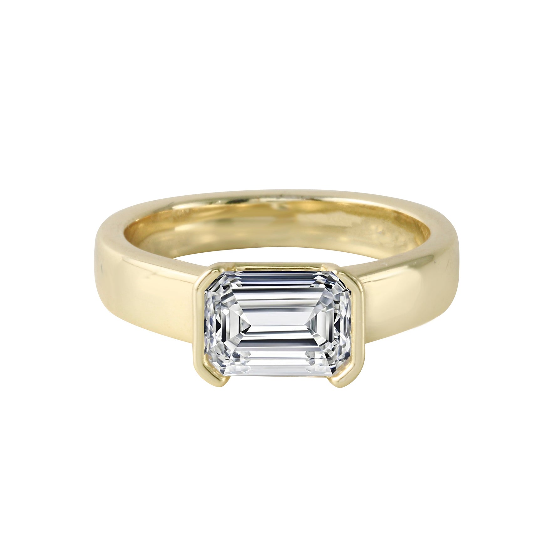 Emerald Cut East-West Diamond Half Bezel-Set Engagement Ring-Engagement Ring-Ashley Schenkein Jewelry Design