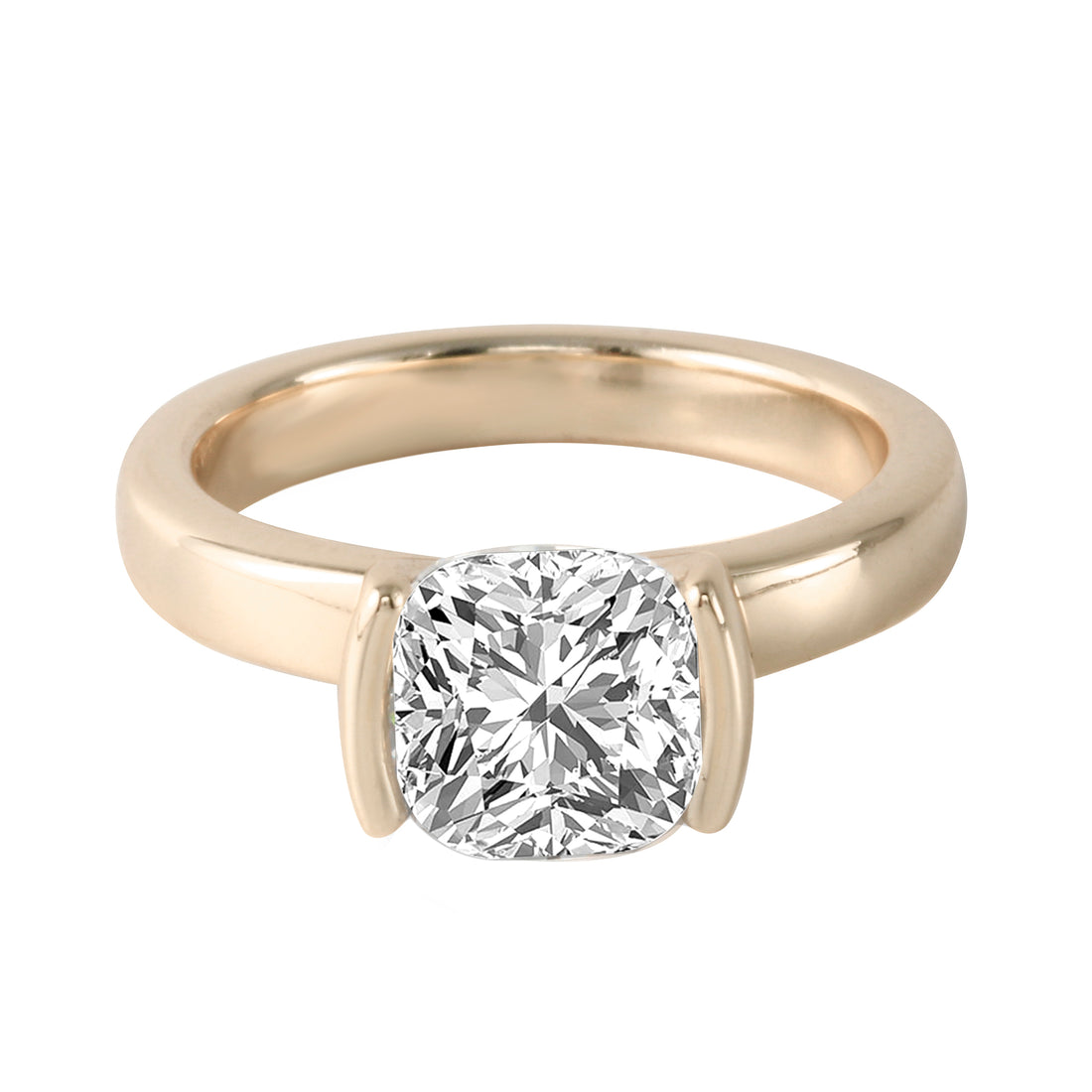 East-West Half Bezel Cushion Cut Diamond Wide Band Engagement Ring-Engagement Ring-Ashley Schenkein Jewelry Design