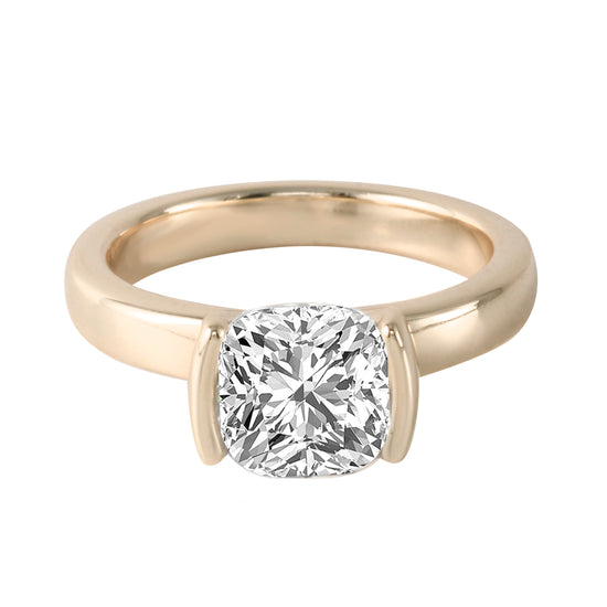 East-West Half Bezel Cushion Cut Diamond Wide Band Engagement Ring-Engagement Ring-Ashley Schenkein Jewelry Design