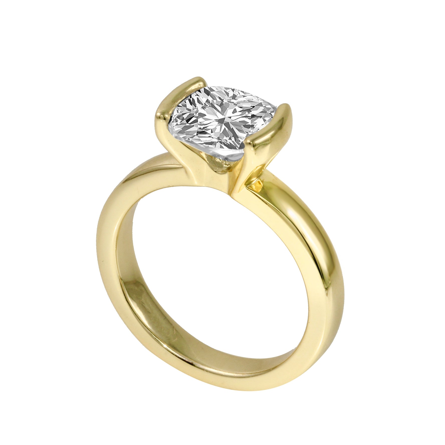 East-West Half Bezel Cushion Cut Diamond Wide Band Engagement Ring-Engagement Ring-Ashley Schenkein Jewelry Design