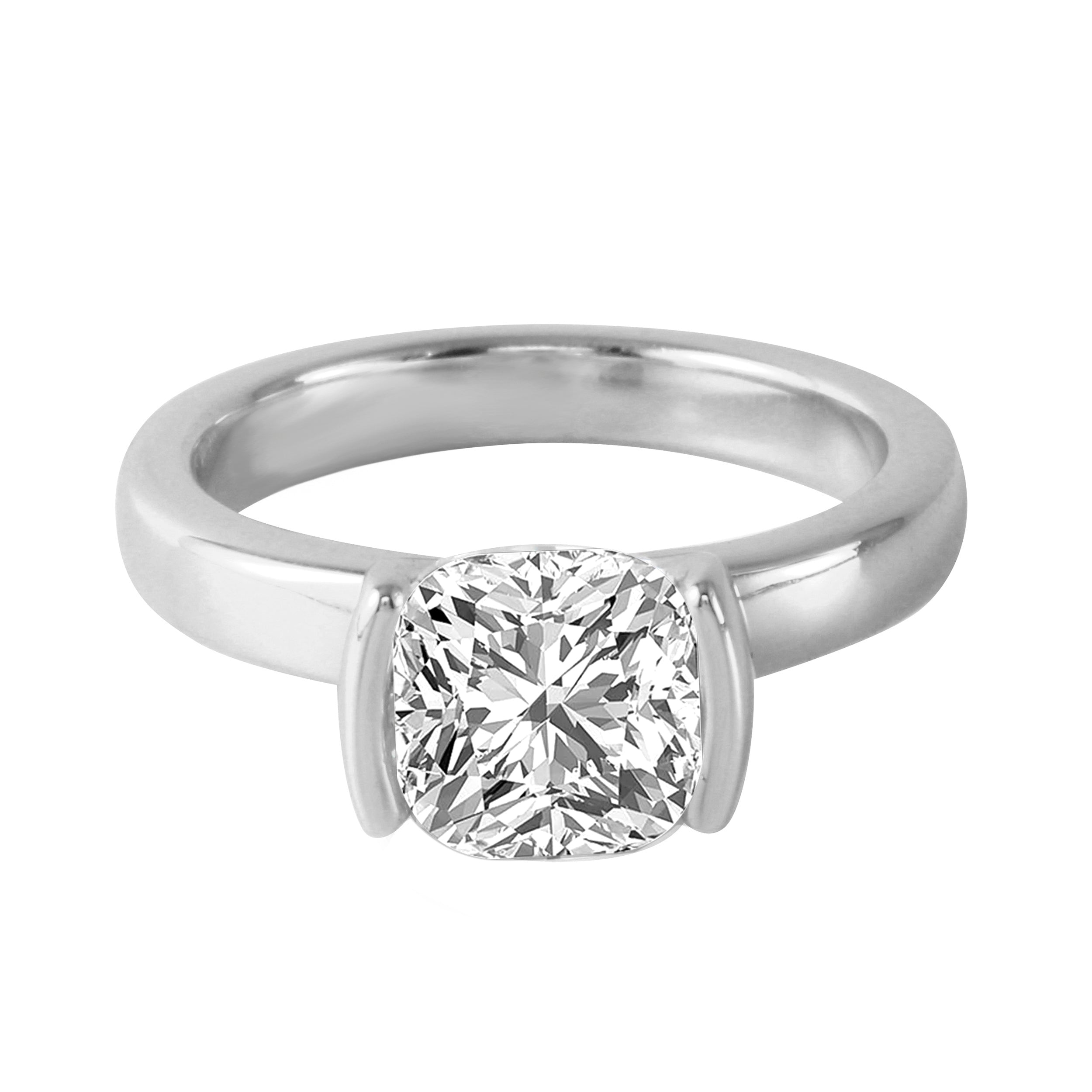 East-West Half Bezel Cushion Cut Diamond Wide Band Engagement Ring-Engagement Ring-Ashley Schenkein Jewelry Design