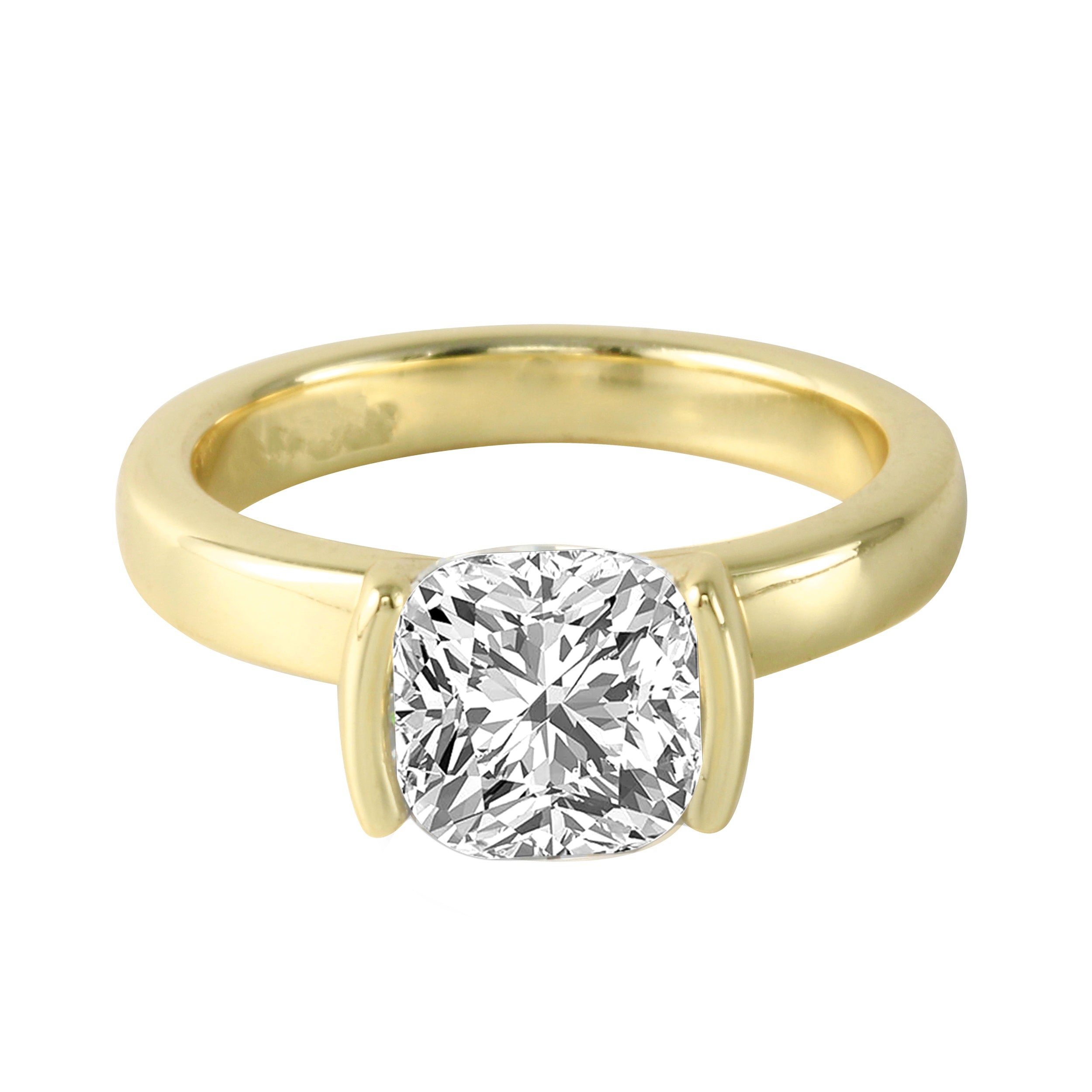 East-West Half Bezel Cushion Cut Diamond Wide Band Engagement Ring-Engagement Ring-Ashley Schenkein Jewelry Design