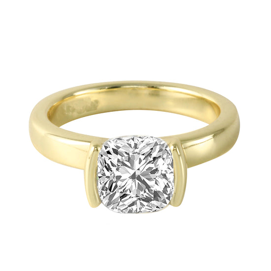East-West Half Bezel Cushion Cut Diamond Wide Band Engagement Ring-Engagement Ring-Ashley Schenkein Jewelry Design