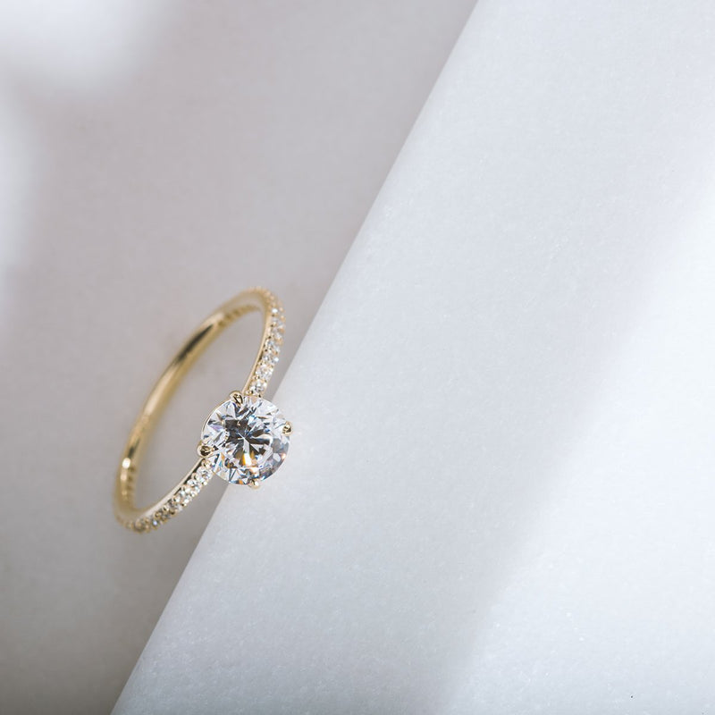 Solitaire Pavé Band Engagement Ring-engagement ring-Ashley Schenkein Jewelry Design