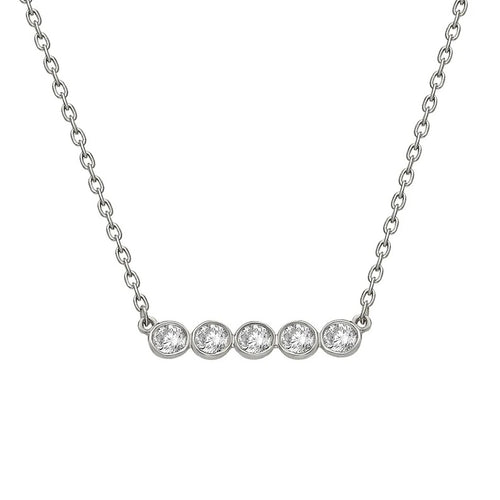 Diamond Bezel Bar Necklace, 14ky (5 stones)-Necklace-Ashley Schenkein Jewelry Design