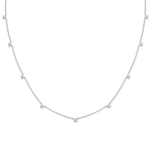 9 Prong Diamond Station Necklace, 14ky-Necklace-Ashley Schenkein Jewelry Design