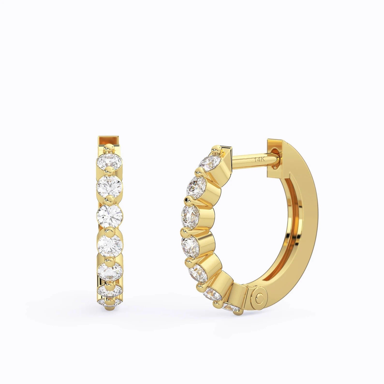 Half Diamond Hoop Earrings, 14k-Earrings-Ashley Schenkein Jewelry Design