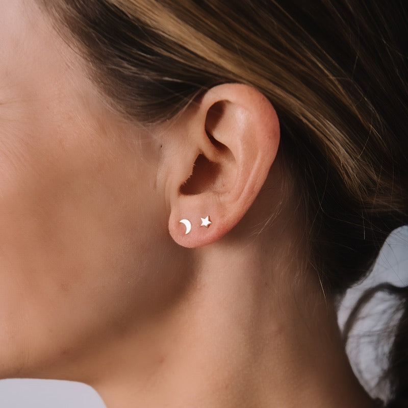 Solid Gold Mini Moon SINGLE Stud Earring, 14k-Earrings-Ashley Schenkein Jewelry Design
