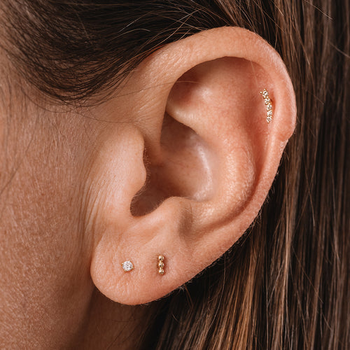 Solid Gold Diamond Curved Single Stud Earring, 14k-Earrings-Ashley Schenkein Jewelry Design