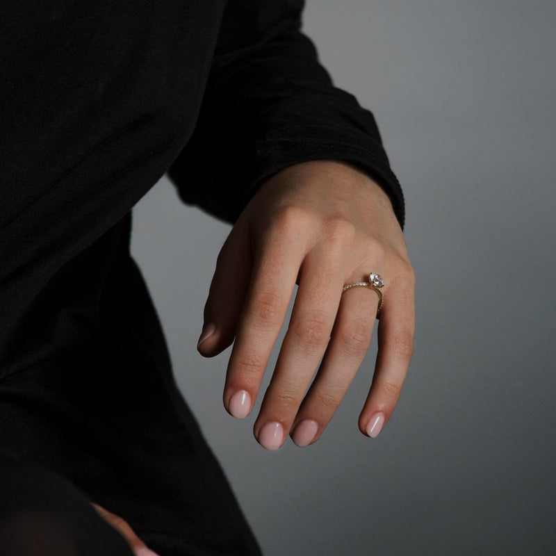 Solitaire Pavé Band Engagement Ring-engagement ring-Ashley Schenkein Jewelry Design