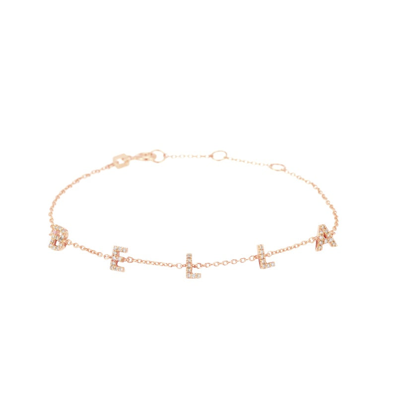 Name Bracelet with Capital Letters in 18K Rose Gold Plating