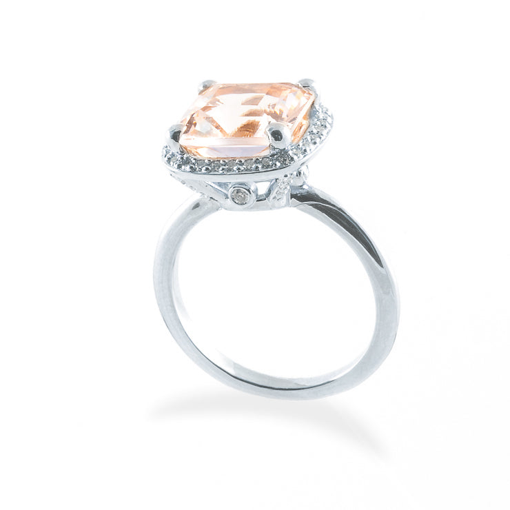 3.5ct Pear Morganite Diamond Halo with Accents Bridal Set 14K White Gold
